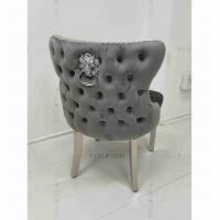 China Gray Power Lion Buttoned Back Dining Chair Padded Dining Room Chairs Silver Stainless Steel Legs on sale