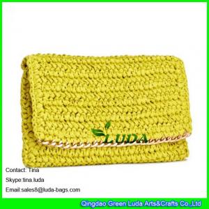 LUDA crochet handbags metallic chain purse summer paper straw clutches