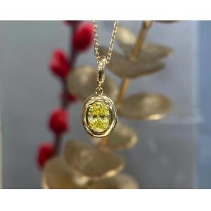 Oval Cut Yellow Diamond Pendant Necklace 0.37ct 18K White Gold Ring
