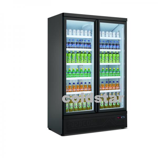 Supermarket 2 Glass Doors Beverage Cooler Equipment Bottom Mount Vertical