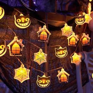 USB Rechargeable & Battery Operated 8 Modes LED Ghost Lights Orange Waterproof Halloween String Lights garden light stake