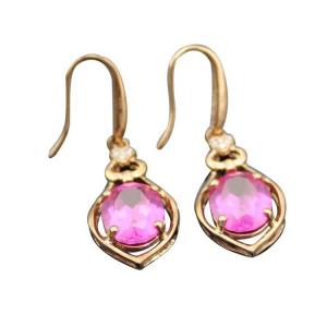 China 18k Rose Gold Plated Sterling Silver Earrings with 7x9mm Pink Cubic Zirconia (PSJ0646) supplier