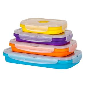 China Reusable Fun Healthy Kids Silicon Rubber Collapsible Microwave Folding Lunch Boxes supplier