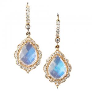 Wholesale 925 Sterling Silver Jewelry 14K Gold Plated Women Dangle Earrings Natural Moonstone Drop Earrings
