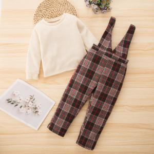 130cm Children Plaid Overall Skirt Plus Size Vintage Basic Long Sleeve Sweatshirt