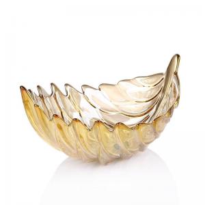 FDA SGS Vintage Amber Luxury Glass Fruit Bowl Leaf Shaped European Style