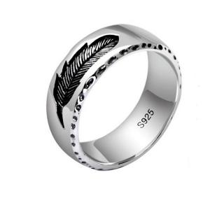 Mens Womens Simple Plain 925 Sterling Silver Feather Band Ring Finger Jewelry（XH051739W）