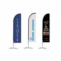 China outdoor flying banner promotion custom printed advertising knife type teardrop flag bali bow beach flag with corss base on sale