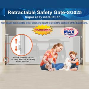 55-197 Inch Retractable Extra Wide Gate Extending Baby Safety Stair Fence