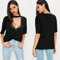 China Black Choker Neck Cut Out Clothing T Shirt Women on sale