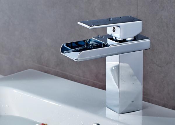 Cold And Hot Water Chrome Bathroom Faucet ROVATE With Rectangular Spout