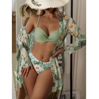 China Tether Three Piece Swimwear Pleated Skirt 3 Piece Swimsuit With Cover Up Chiffon on sale
