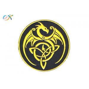 China Custom Made Black Gold Iron On Embroidered Patches With Merrowed Edge supplier