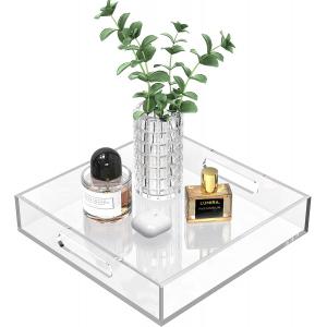 China Lucite Acrylic Perfume Tray Tabletop Transparent Jewelry Organizer Serving Tray With Handles supplier