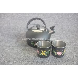 Promotion stainless steel tea kettle set with two mugs high grade fashion flower pattern water kettles