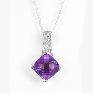 China Rhodium Sterling Silver Gemstone Pendants 10mm Square Stone Necklace supplier