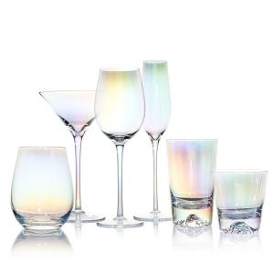 High Quality 6 Pieces Colorful Red Wine Ion Plated Tall Rainbow Crystal Wine Glass Set