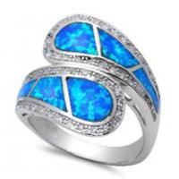 China Blue Opal Greek Key Design Wraparound 925 Sterling Silver Ring Handmade Opal Jewelry For Women on sale