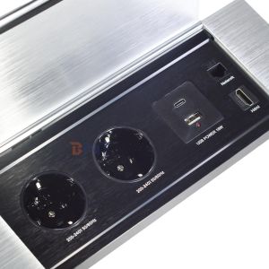 China Hiddden Flipデザイン デスクトップソケット 2つのEUAC出口 USB A+C HDMIネットワーク wholesale