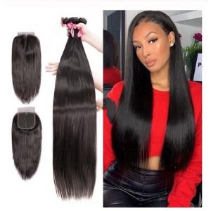 Virgin Brazilian Human Hair Extensions / 3 Bundles Human Hair With 4 X 4 Lace Closure