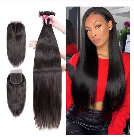 Virgin Brazilian Human Hair Extensions / 3 Bundles Human Hair With 4 X 4 Lace