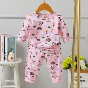 China Round Neck Kids Pyjama Set / Long Sleeve Cotton Pjs 120cm Height grind For 5years supplier