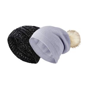 China Winter Women 58cm Knit Beanie Hats Fur Ball Cap Pom Poms supplier