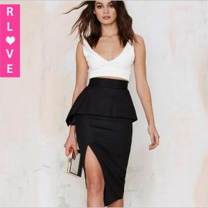 2016 American fashion sexy high waist package hip skirt , slits side black skirts women