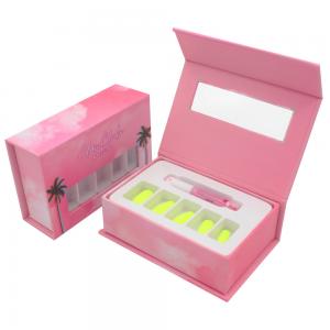 China Customize logo printed pink press on nail packaging box Cheap packaging box with eva insert for artificial nails supplier