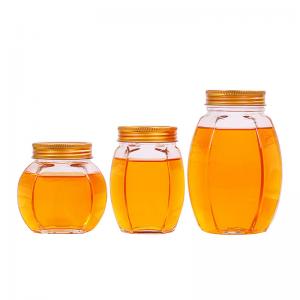 Metal Lid Glass Honey Jar Hexagon Shape Recyclable Food Storage Container