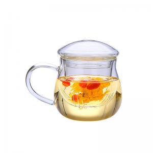 Three Piece Glass Tea Infuser Mug , Transparent Heat Resistant Glass Cup