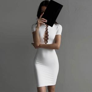 China Fashion Package Hip Dress Chest Hollow Slim Fit White Skin Tight Dress Sexy Short Sleeved supplier