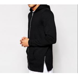 High quality american size black cotton french terry fashion long side zipper sweater for men