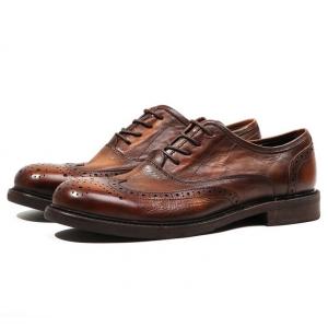 China Branded Design Mens Leather Dress Shoes Pointed Toe Oxford Brown Lace Up Dress Shoes supplier