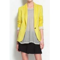 Women Jacket Blazer Suit Foldable Long Sleeve Lapel Coat Lined with Striped Single Button