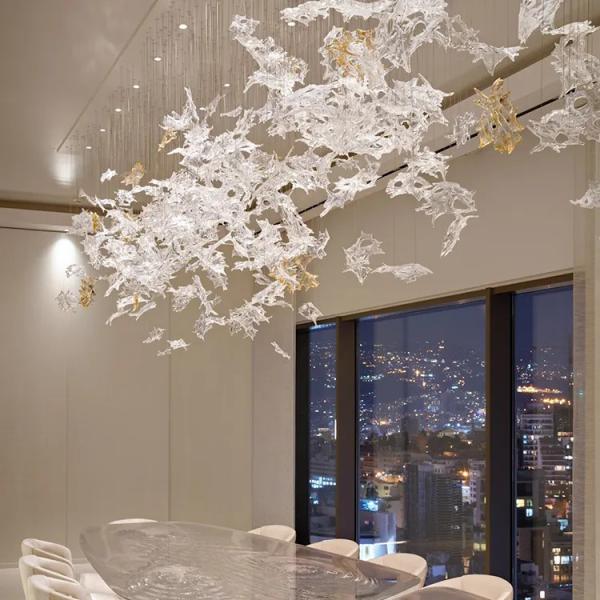 Non-Standard Project Custom Double Hole Glass Maple Leaf Hanging Decoration Hotel Department Hall Large Soft Decoration Art Lighting