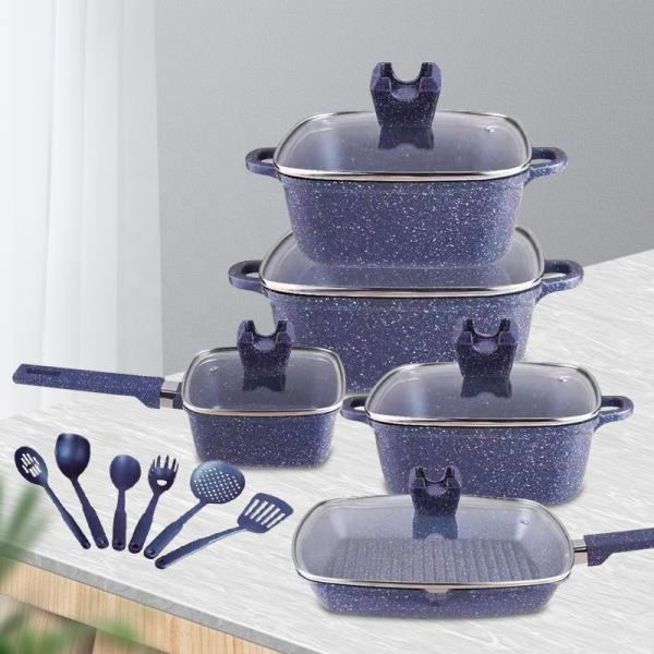 16Pcs  Maifan Stone Aluminum Cookware Set With Anti Heat Handle