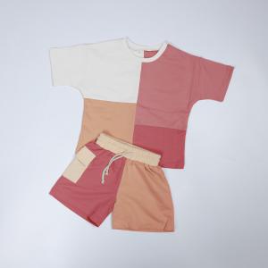 Unisex Child Patchwork Clothes 260gsm Back To School Outfits Organic Cotton Patchwork Color Tee And Short