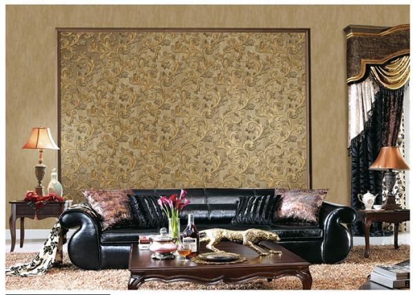 Brown Contemporary Damask Pattern Wallpaper Peelable With 1.06*10m Roll Size