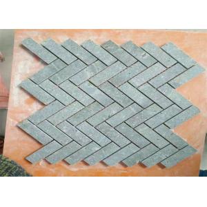 Kitchen Natural Stone Floor Tiles , Marble Herringbone Mosaic Tile 1" X 3" Chip Size