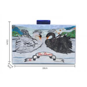 China Art Gallery Style Square Clutch Bag Swan Pattern For Ladies , Personalised Acrylic Clutch supplier