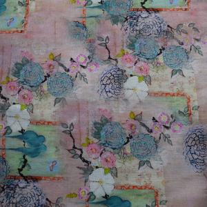 Digital Polyester Cotton Fabrics Home Textile 100% Ramie Rayon Floral Printed
