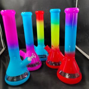 Ice Hookah Glass Smoking Pipe 7mm Glass Beaker With Luminous Decals 12Inch