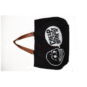 China Black Skeleton Printing Reusable Canvas Grocery Bags With PU Leather Handle supplier