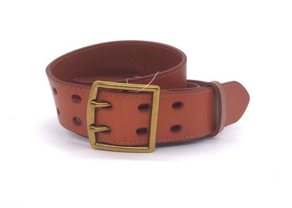 Zinc Alloy Buckle Men's Casual Double Prong Leather Belt 2 Holes 1.5 Inches Wide