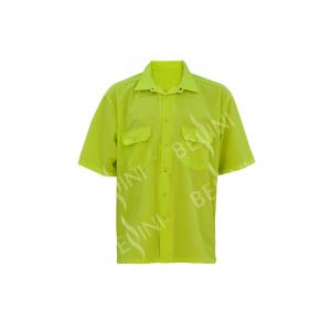 Fluroscent Yellow 100 Polyester Work Shirts / Men'S Polyester Short Sleeve Shirts