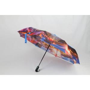 China Digital Printing 3 Telescopic Golf Umbrella , Folding Golf Umbrella Soft Rubber Handle wholesale