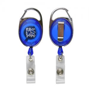 China Carabiner Badge Holder Reel Clip Retractable Oval Shape With Custom Logo Printing supplier