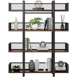 Solid Wood Black Metal Shelves Four Tier For Book Storage