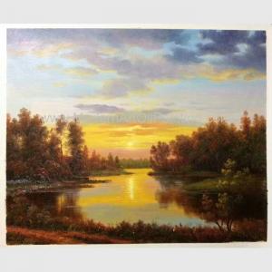 China Classical Nature Oil Painting Landscape Sunset Landscape Painting With Stream supplier